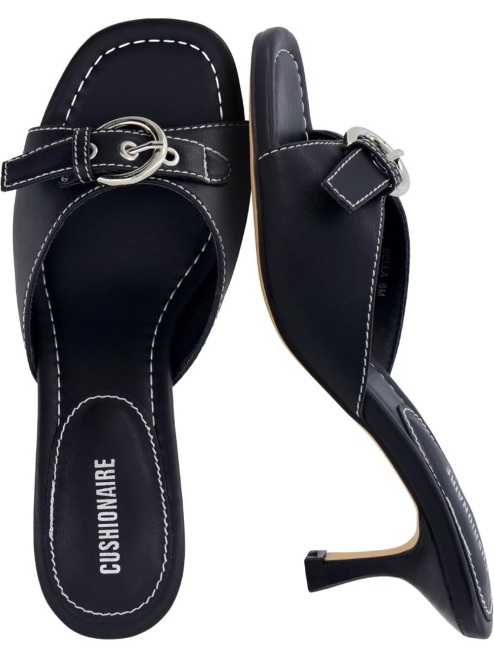 CUSHIONAIRE Women's Elegant Black Buckle Heeled Comfortable Rubber Mule Sandals